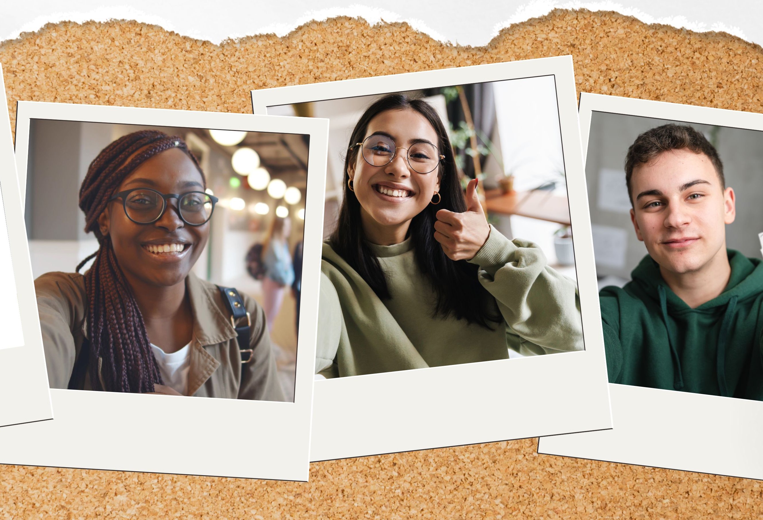 3 polariod photos of 3 different students